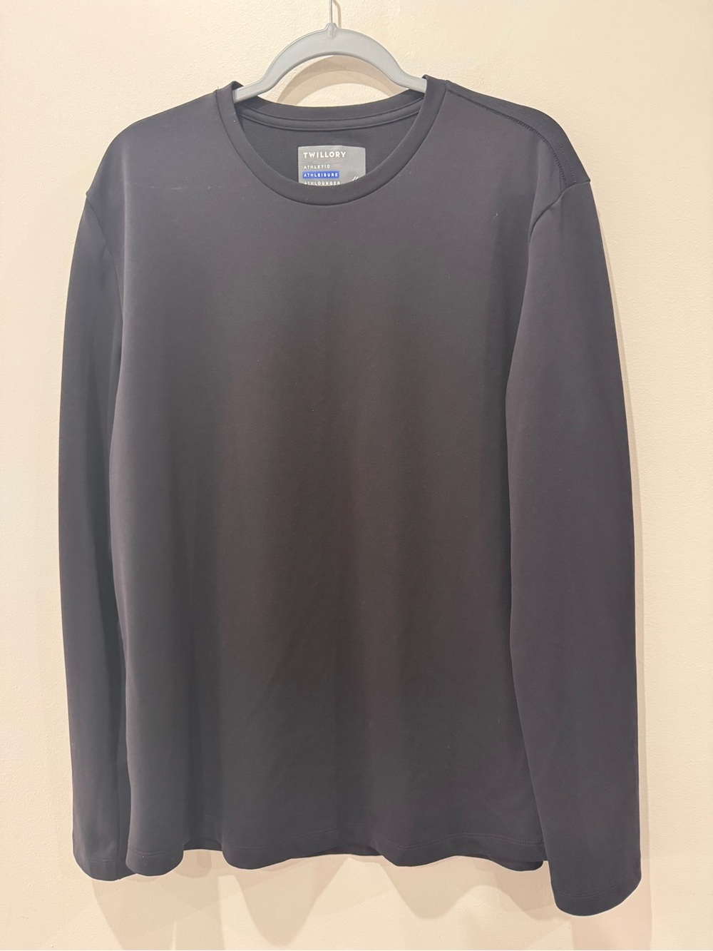 Twillory Athleisure Long Sleeve Shirt Athletic Crew Neck Solid Black Mens L